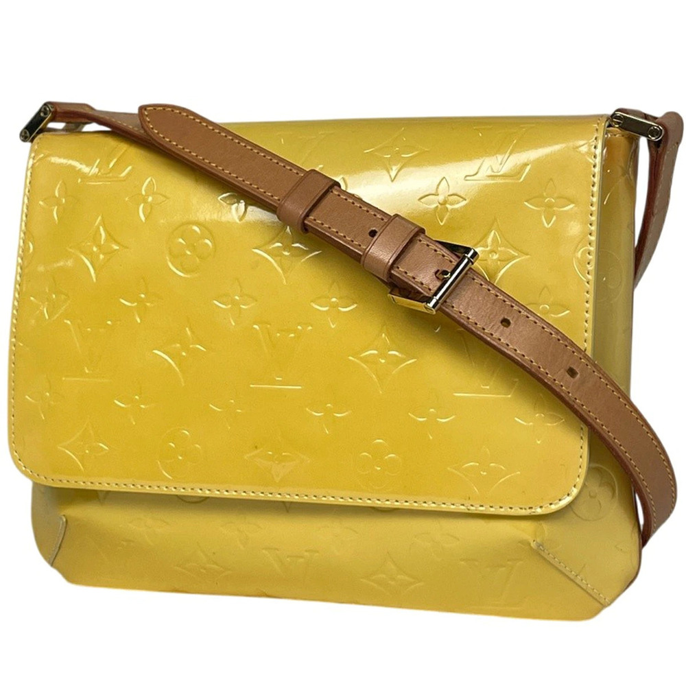 Louis Vuitton Thompson Street Enamel Shoulder Bag Monogram Vernis Lime Yellow
